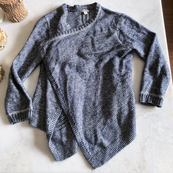 Lucky Brand knit open cardigan sweater, navy blue / heathered blue marine - Picture 2 of 10